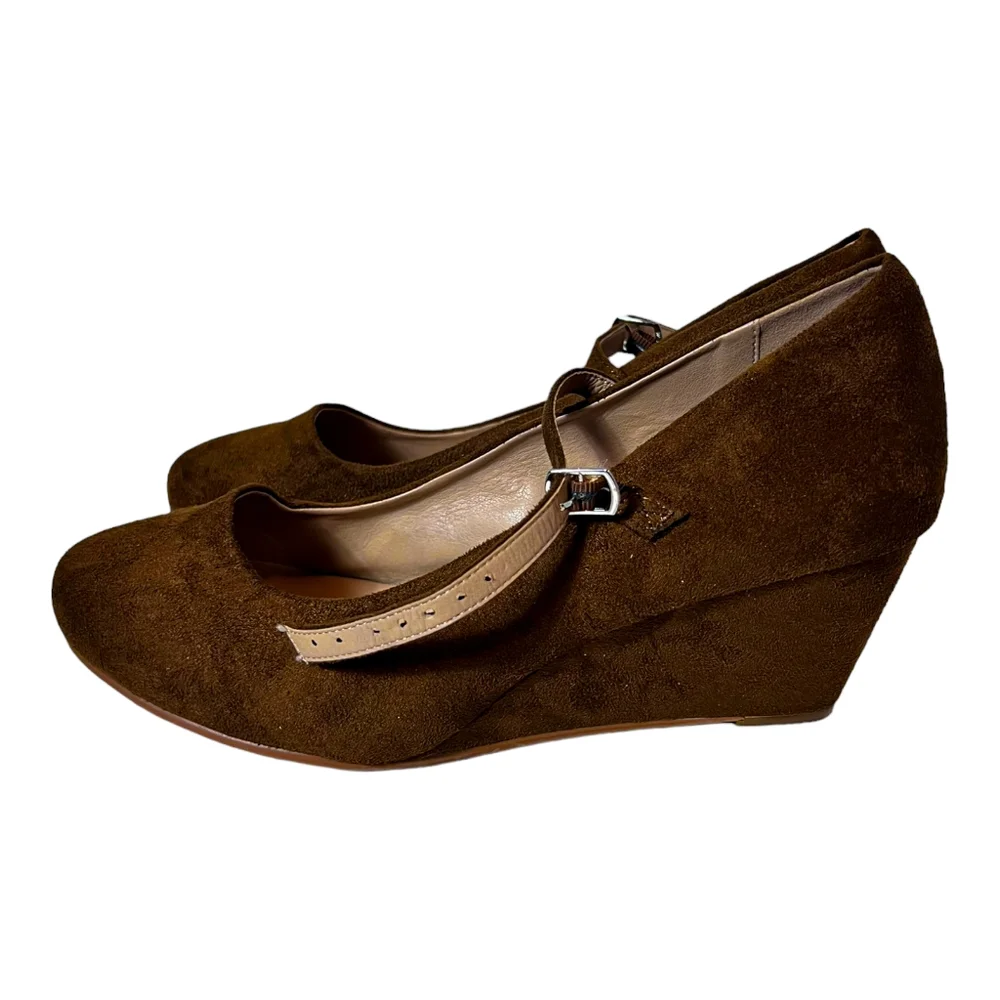 Luioda brown suede‎ wedge heels size 10.5 women's